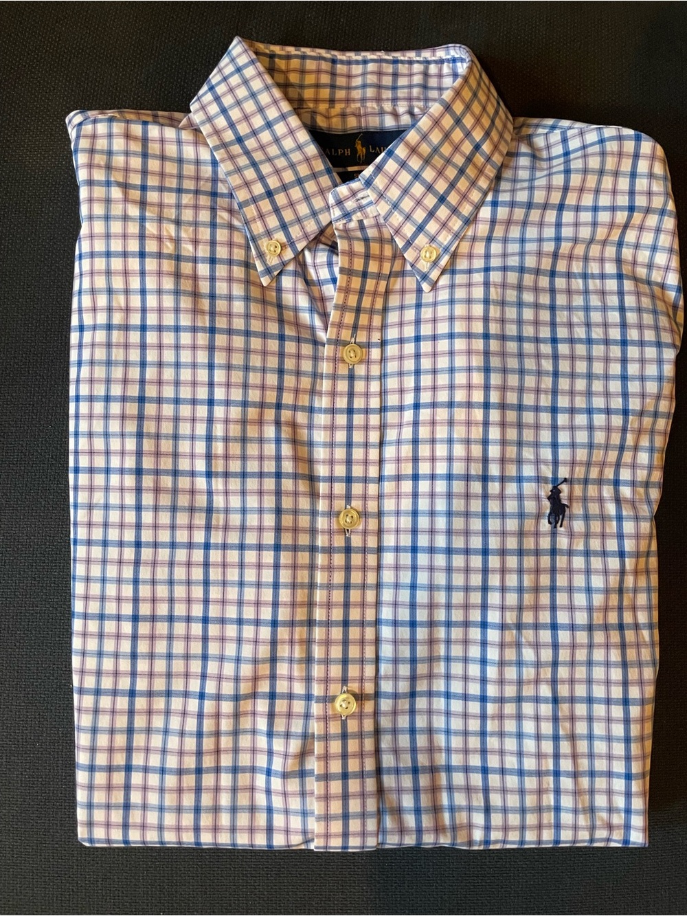 Ralph Lauren Blue, White, Purple Plaid Button-Down high performance shirt
